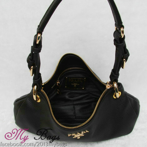 2014 Prada vitello daino leather shoulder bag BR4894 black - Click Image to Close